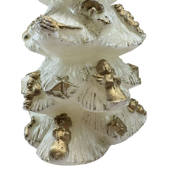 Vintage White 9" Christmas Tree Gold Painted Ornaments Never Burned Collectible - Picture 3 of 7